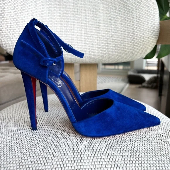 Christian Louboutin Astrida Bride 100 Suede Pump in Blue Suede - Picture 1 of 7